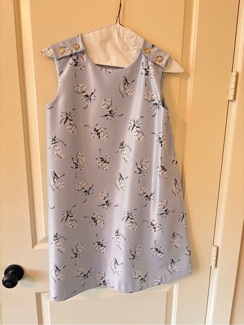 Jill Stuart Light Blue Shimmer Floral Trapeze Shift Mini Dress, M (Fits US 0-2)